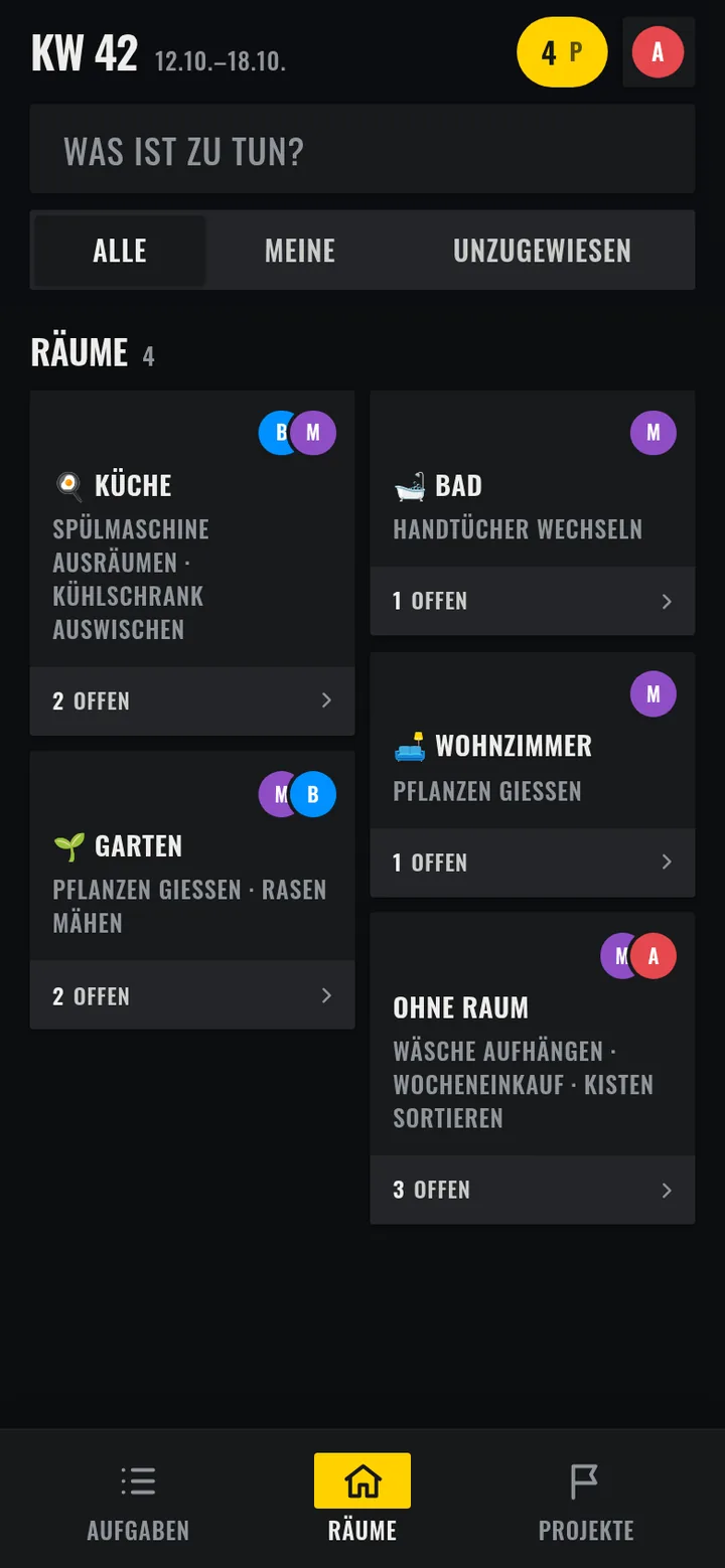Aufgaben nach Räumen, dunkel